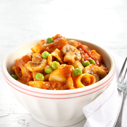 Recept Pipe Rigate met Bolognesesaus, champignons en doperwten Grand'Italia